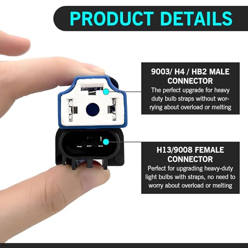 2 PCS H13 to H4 Bulb Adapter, Waterproof Male and Female Plug Conversion Wiring Harness, Plug and Play Heat-resistant Connector, Universal for Cars Bulb Modification Accessory (Black)