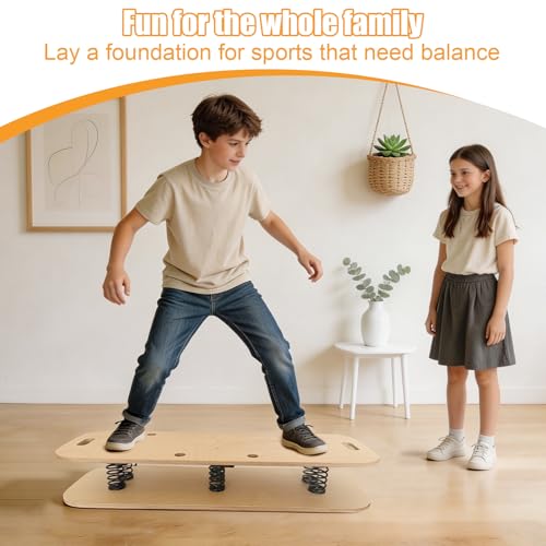 Wooden Balance Board – 400 lbs Capacity 360° Dynamic Spring Rebound Wobble Board Exercise Equipment Balance Trainer for Adults Kids Core Strengthening Standing Desk Physical Therapy Surf Training Home Workout - size: rectangle
