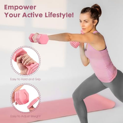 EQUIPRO Adjustable Dumbbell Set, 4 in 1 Free Weights Dumbbells Set for Women, Weights for Women at Home, 2lb 3lb 4lb 5lb with TPU Soft Rubber Handle for Home Gym Exercise Training - color: Pink