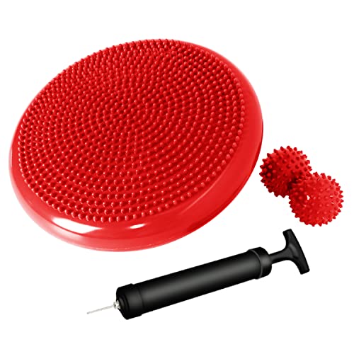 Wobble Cushion, Balance Disc, Wiggle Seat, Balance Pads for Physical Therapy, Stability Disc, Wobble Board for Dogs, Office, Sensory Kids, Classroom with Spiky Massage Ball - color: Red