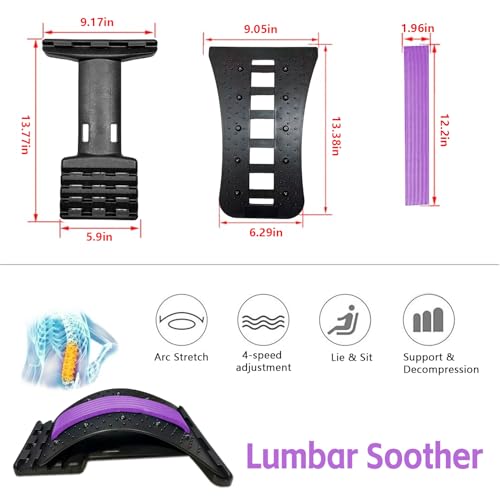 Back Stretcher - 4-Level Adjustable Lumbar Support Board & Back Cracker for Lower Back Pain Relief, Home Office Use (Purple) - color: Purple