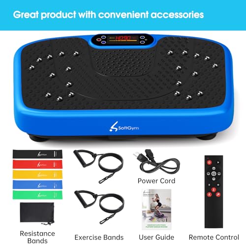 SoftGym Waver Vibration Plate Exercise Machine for Lymphatic Drainage Weight Loss,120 Speed Levels Vibrating Platform with Resistance Bands,Full-Body Workout Equipment for Muscle Activation - style: Slim- Blue