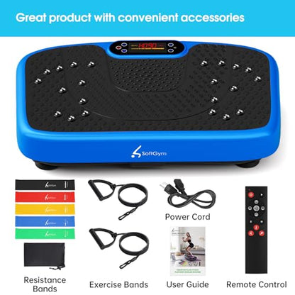 SoftGym Waver Vibration Plate Exercise Machine for Lymphatic Drainage Weight Loss,120 Speed Levels Vibrating Platform with Resistance Bands,Full-Body Workout Equipment for Muscle Activation - style: Slim- Blue