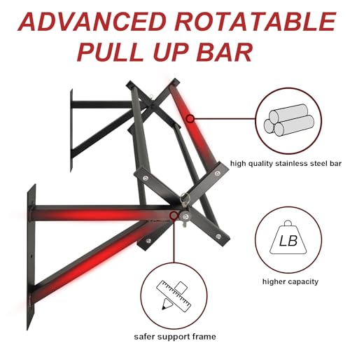 Wall Mounted Pull Up Bar and Dip Station, Heavy Duty Wall Mount Pull-up Chin Up Bar Multifunctional Home Gym Workout Indoor Exercise Equipment Support to 440 Lbs