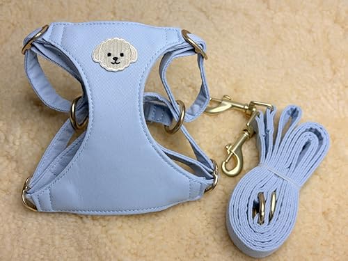 AetruffyPet 100% Cotton Dog Harness and Leash Set – Soft Breathable Vest for Small Dogs, Adjustable No-Choke Design, Lightweight Walking Set (XS/S/M) (Blue, S) - color: Blue, size: S