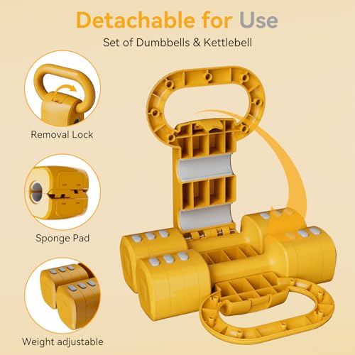 Yellow Dumbbell Set for Women - Adjustable Kettlebell Weights Set, 4-in-1 Hand Weights (2.2-12.1lbs) | Free Weights Dumbbells Set for Home Exercise & Fitness (Yellow Dumbbell)