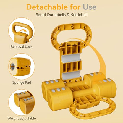 Yellow Dumbbell Set for Women - Adjustable Kettlebell Weights Set, 4-in-1 Hand Weights (2.2-12.1lbs) | Free Weights Dumbbells Set for Home Exercise & Fitness (Yellow Dumbbell)