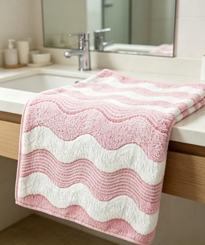 Microfiber Bath Towel 35x70in - Ultra Soft Quick Dry, Lightweight for Gym, Spa, Travel | Hotel Grade & Multi-Use| Single Pack - color: Pink and White Stripe, size: 35*70 Inches
