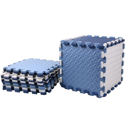 Foam Play Mat, EVA Non-Toxic Interlocking Floor Mats - color: White/Dark Blue/Gray Blue, size: 16 Pcs/47.2*47.2