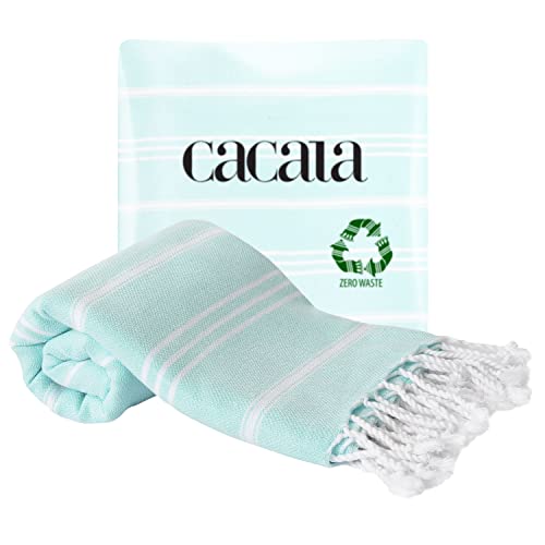 Cacala 100% Turkish Cotton Kitchen Tea Towels, Highly Absorbent Luxury Soft Quick Drying Dish Towel with Hanging Loop for Gym, Yoga, Bath, Sports, Cleaning and Kitchen (23 x 36), Aquamarine - color: Aquamarine