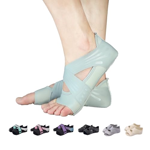 ABIRAM Yoga Socks Toeless Non-Slip Grips & Straps, for Pilates, Barre, Ballet, Bikram, Workout for Women - color: Gray, size: Medium