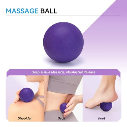 5 in 1 Foam Roller Set, High Density Fitness Exercise Foam Roller for Deep Tissue Muscle Massage, Massage Roller, Massage Ball, Resistance Band, for Whole Body(Purple) - color: Purple