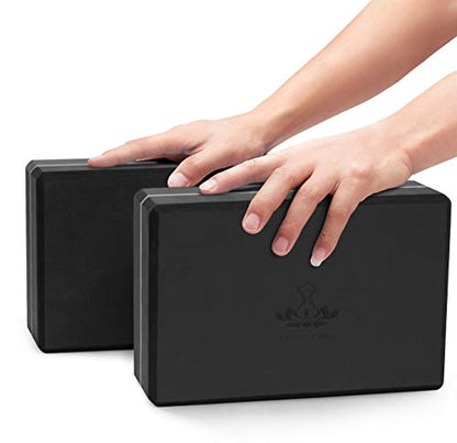 Heathyoga Yoga Blocks 2 Pack with Strap, High Density EVA Foam Yoga Block and Yoga Strap Set to Support and Improve Poses and Flexibility - color: Black