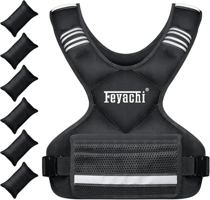 Feyachi Adjustable Weighted Vest, 3-32lb Vest with 6 Ironsand weights - color: Black, size: 12-20 lbs