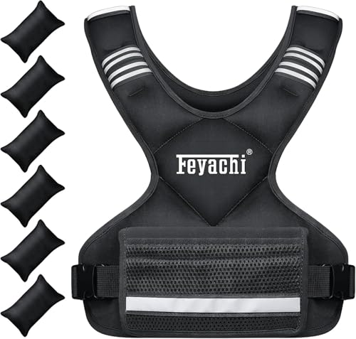 Feyachi Adjustable Weighted Vest, 3-32lb Vest with 6 Ironsand weights - color: Black, size: 12-20 lbs
