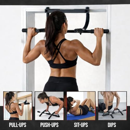 3-in-1 Pull Up Bar for Doorway – Multi-Function Home Gym with Push-Up Handles & Ab Straps, Heavy Duty Steel Chin-Up Bar, No-Screw Door Frame Workout Equipment for Pull-Ups, Dips, Sit-Ups