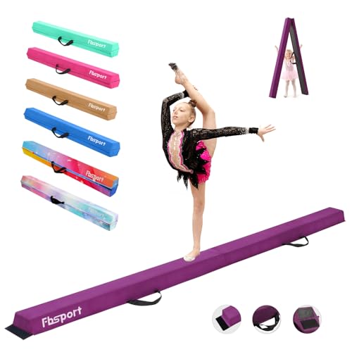 FBSPORT 8ft/9ft/9.5ft Balance Beam Folding Gymnastics Beam Foam Balance Floor Beam Equipment for Kids Adults, Suede Cover Anti Slip Base with Carry Bag for Home School Gym Training
