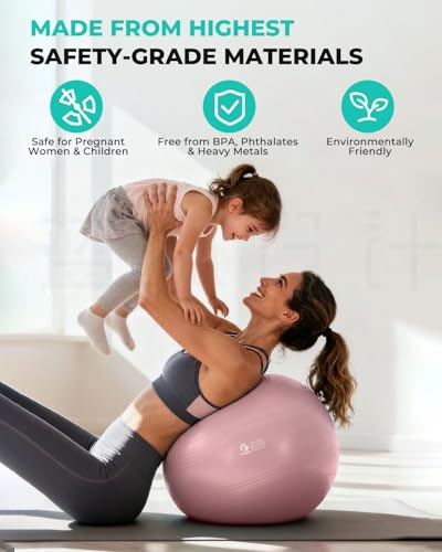 Gruper Yoga Ball, Extra Thick Exercise Ball for Workout Pregnancy Stability - 4 Sizes Anti Burst Balance Ball for Yoga, Pilates, Fitness, Birthing, Physical Therapy - Includes Pump