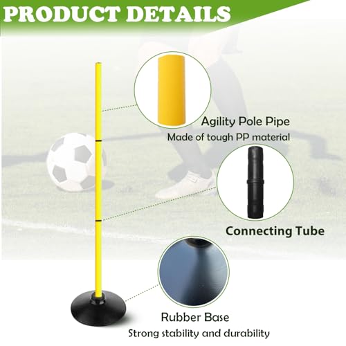 4FT Agility Poles Set Detachable Speed Training Poles Soccer Slalom Sticks with Agility Ladder and Cones