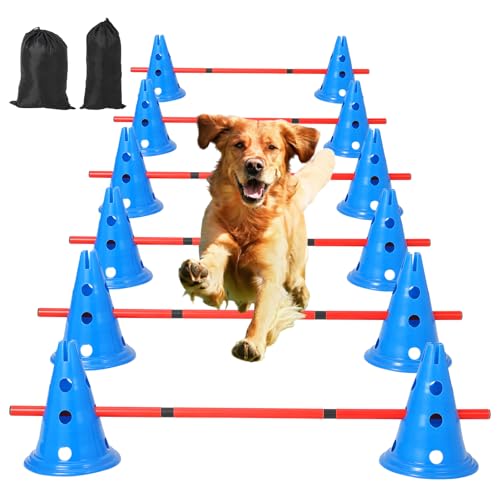 PlayfulPals Dog Agile Hurdle Cone Set- 12 Cones & 6 Adjustable Hurdles (4 Heights) with Storage Bag - Puppy Obstacle Course Equipment for Dogs,Dog Agile Training Equipment