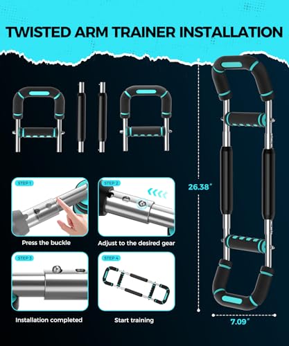 Twister Arm Trainer Chest Workout Equipment for Men & Women, Adjustable 5 Resistance (40-130 lbs) Home Gym Strength Trainer with Anti-Slip Handles & Carry Bag (Blue)
