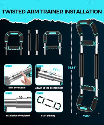 Twister Arm Trainer Chest Workout Equipment for Men & Women, Adjustable 5 Resistance (40-130 lbs) Home Gym Strength Trainer with Anti-Slip Handles & Carry Bag (Blue)