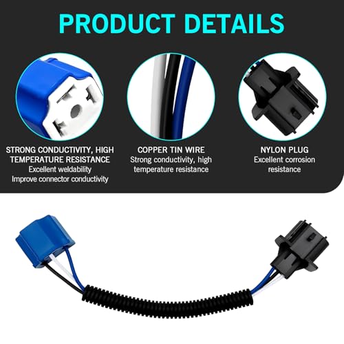 2 PCS H13 to H4 Bulb Adapter, Waterproof Male and Female Plug Conversion Wiring Harness, Plug and Play Heat-resistant Connector, Universal for Cars Bulb Modification Accessory (Black)