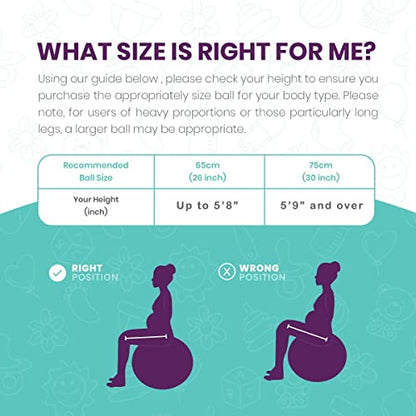 The Birth Ball - Birthing Ball for Pregnancy & Labor - 18 Page Pregnancy Ball Exercises Guide by Trimester - Non Slip Socks - How to Dilate, Induce, & Reposition Baby for Mom - size: 65 cm