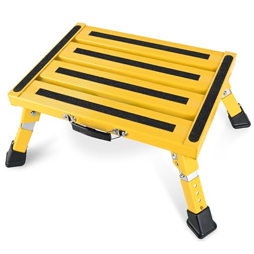 Nilight RV Step Stool Portable Folding Aluminum Platform 16.5x11.8 Handle - color: Yellow, size: 16.5"x11.8"