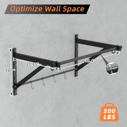 Adjustable Depth Wall Mounted Pull Up Bar 51'' 500LB Heavy Duty Chin Up Bar - size: 35"
