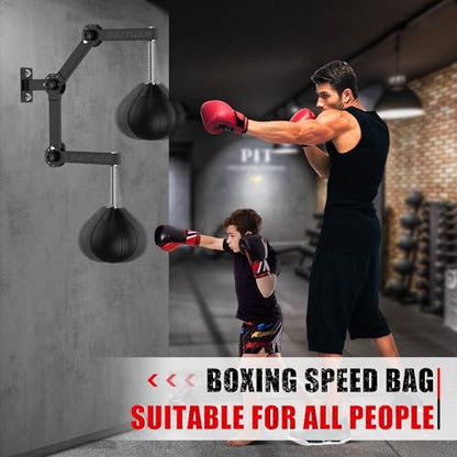 Speed Bag Boxing Punching Bag, Wall Mount Height Adjustable & Fold Speed Bags for Boxing, Wall Bracket Boxing Reflex Ball, Boxing Bag as Adults Teens and Kids, Fits Home Gym Workout - color: Light black