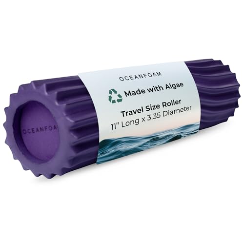 Ripple Travel Foam Roller (11" x 3.35") Firm Mini Foam Roller for Physical Therapy, Deep Tissue Massage, Back Pain - High Density, Ergonomic Wave Textured - Yoga, Pilates, Exercise (Seafoam) - color: Purple