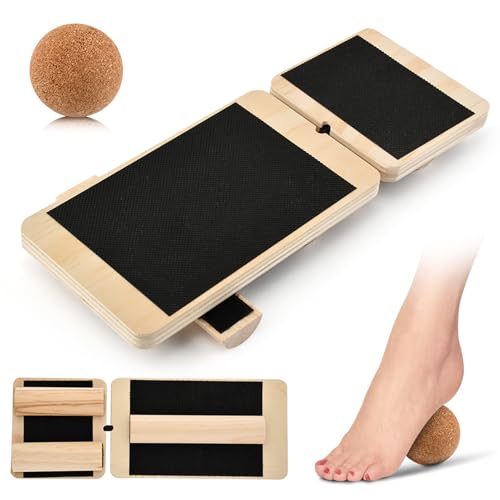 Ankle Balance Board with Massage Ball, Foot Strengthener Trainer | Wooden Balance Board, Foot Massage Ball, Non-Slip Design, Beginner-Friendly, For Ankle Strength Training