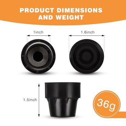 8 Pieces 1 Inch Replacement Mini Trampoline Leg Caps Tips, Black Rubber Caps Tips Floor Protectors for 1" ID Trampoline Leg Chair Legs