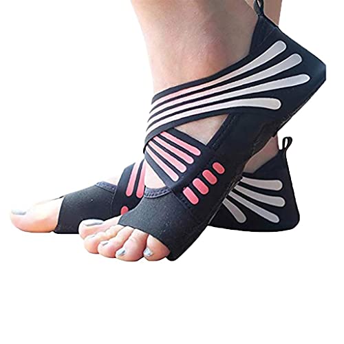ABIRAM Yoga Socks Toeless Non-Slip Grips & Straps, for Pilates, Barre, Ballet, Bikram, Workout for Women - color: Pink, size: Small