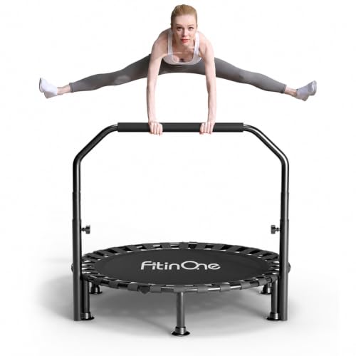 FitinOne 40"/48" Foldable Mini Trampoline Load 330lbs, Portable Exercise Rebounder with Durable Bungee Band, Fitness Trampoline for Adults - color: 40-Black-Have Handle, size: 40-inch