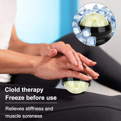 ideayard Cold Massage Roller Ball, Massage Stone Tool Jade Ball for Cold & Heat Relief Sore Muscles, Shoulders, Arms, Neck, Back, Feet, Body - color: Black