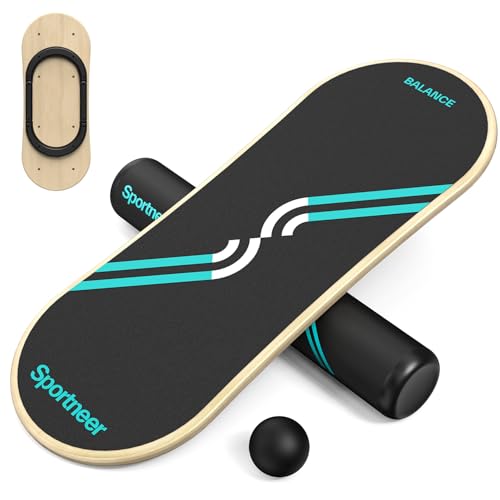 Sportneer Balance Board 7 Modes Wobble Board with Adjustable Stoppers Exercise Balancing Stability Trainer for Improve Balance, Surf Trainer & Physical Therapy - Roller and 2.8'' Ball Included