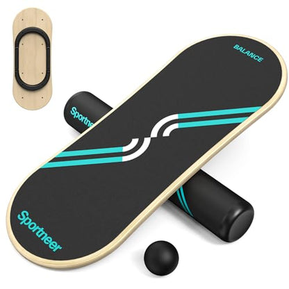 Sportneer Balance Board 7 Modes Wobble Board with Adjustable Stoppers Exercise Balancing Stability Trainer for Improve Balance, Surf Trainer & Physical Therapy - Roller and 2.8'' Ball Included