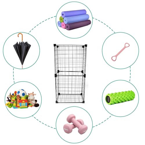 Yoga Mat Holder,Home Gym Storage Rack,Workout Equipment Storage,Metal Mesh Yoga Mat Basket for Foam Roller,Tennis Racket and Resistance Bands,Black,12.6"L X 8.7"W X 24.4"H