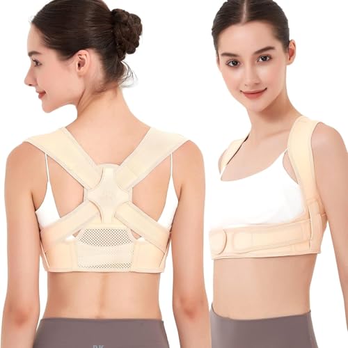 Back Posture Corrector for Women: Adjustable Shoulder Posture Brace Straightener Pain Relief (Small/Medium) - color: Beige, size: S/M
