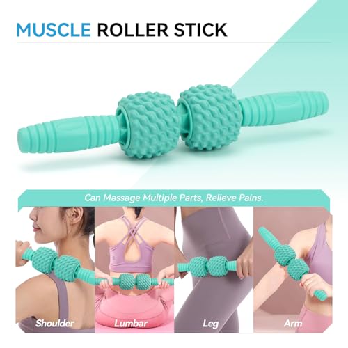 5 in 1 Foam Roller Set, High Density Fitness Exercise Foam Roller for Deep Tissue Muscle Massage, Massage Roller, Massage Ball, Resistance Band, for Whole Body(Tiffany Green) - color: Tiffany Green