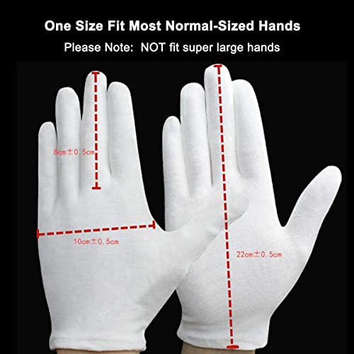 12Pairs White Cotton Gloves for Eczema Dry Hands - Breathable Moisturizing SPA Gloves Liners - Soft Jewelry Photo Inspection Gloves Stretchy Fit for S, M, L Hands of Men and Women