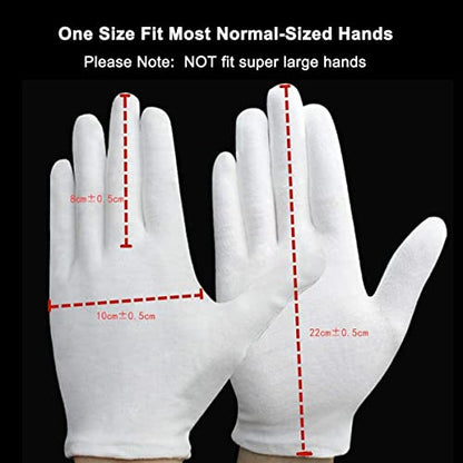 12Pairs White Cotton Gloves for Eczema Dry Hands - Breathable Moisturizing SPA Gloves Liners - Soft Jewelry Photo Inspection Gloves Stretchy Fit for S, M, L Hands of Men and Women