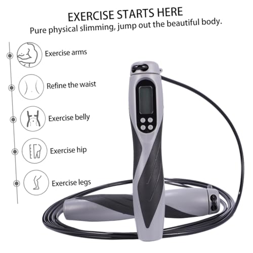 Electronic Counting Jump Rope Weighted Steel Cable Skipping Rope for Workout Fitness Training with Digital Counter Suitable and Gym Exercise (black)