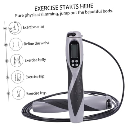 Electronic Counting Jump Rope Weighted Steel Cable Skipping Rope for Workout Fitness Training with Digital Counter Suitable and Gym Exercise (black)