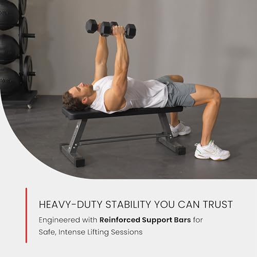 FF Finer Form Essential Flat Weight Bench for Your Home Gym – Heavy Duty Workout Bench for Bench Press, Hip Thrusts & Strength Training Exercise – Compact, Fitness Equipment for Home Use