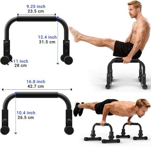READAEER Adjustable Push Up Bar, High Strength Non-Slip Parallettes Bars & Dip Bars With Foam Handles,Heavy-Duty Calisthenics Parallel Bars for L-Sit, Dips, Home Gym Strength Training Workout