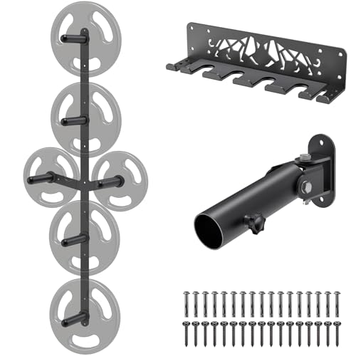 Kipika Weight Plate Storage Rack - Wall Mounted Weight Plate Holder with Durable Steel Construction Organizer for Olympic Plates, 1000lb Capacity, Space-Saving for Home Gym - color: 4-Peg and 2-Weight Wing Set