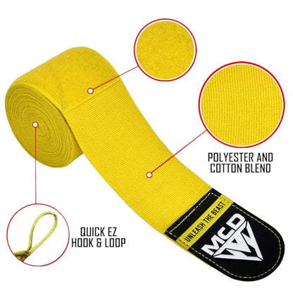 MCD Boxing Wraps for Men & Women 4.5m/180” Boxing Hand Wraps for Bᴏxing Gloves with Thumb Loop Muay Thai Hand Wrаps Semi-Elastic Wrist Wrаps Bᴏxing Wrap for MMA, Muay Thai & Martial Arts Training - color: Yellow